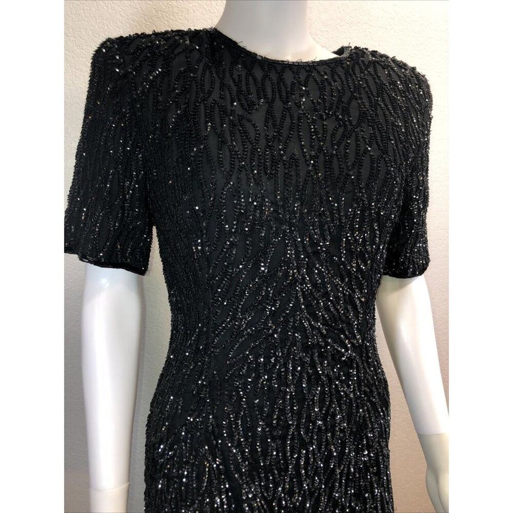 NWT Stenay Black Short Sleeve Sequins & Beads Silk Dress Sz 10 Bust 38" NEW - Picture 3 of 10